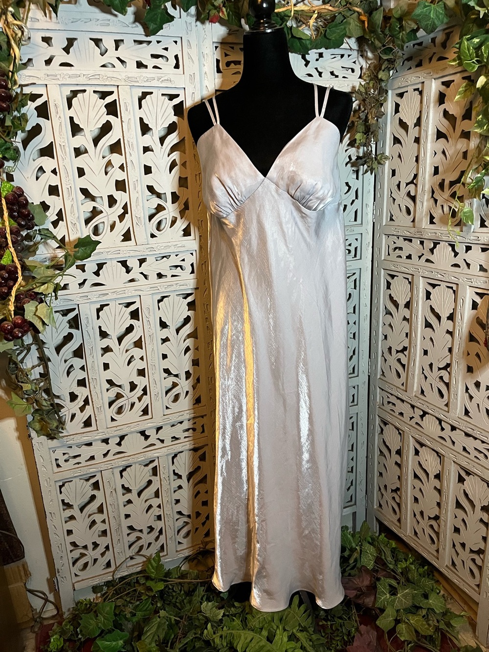 WILD FABLE SILKY SILVER IRIDESCENT MAXI SLIP JR. PLUS SIZE DRESS GOWN